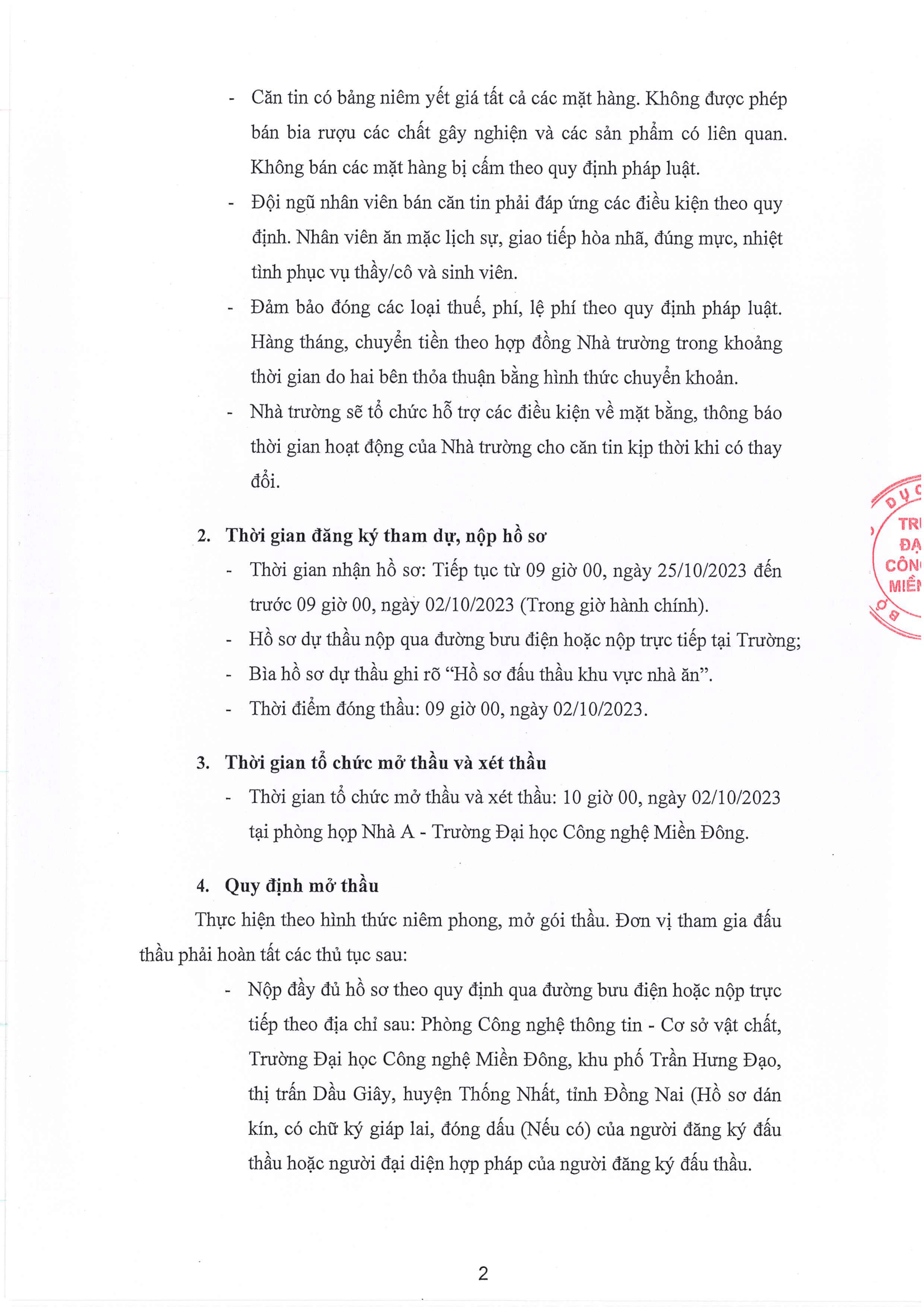 Thông báo v/v đấu thầu khu vực nhà ăn MIT University