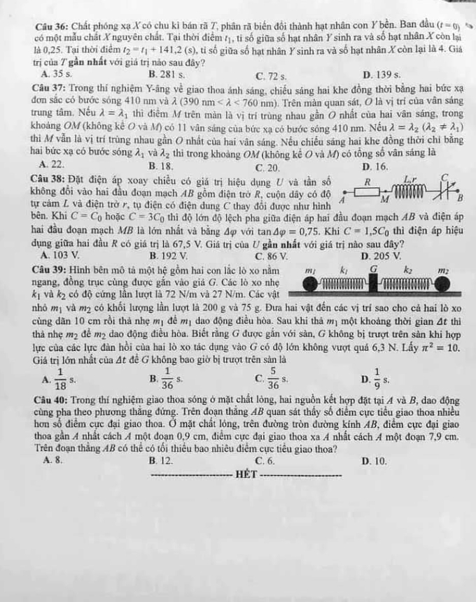 Đề thi tốt nghiệp THPT năm 2022 môn Vật lý và gợi ý giải đề