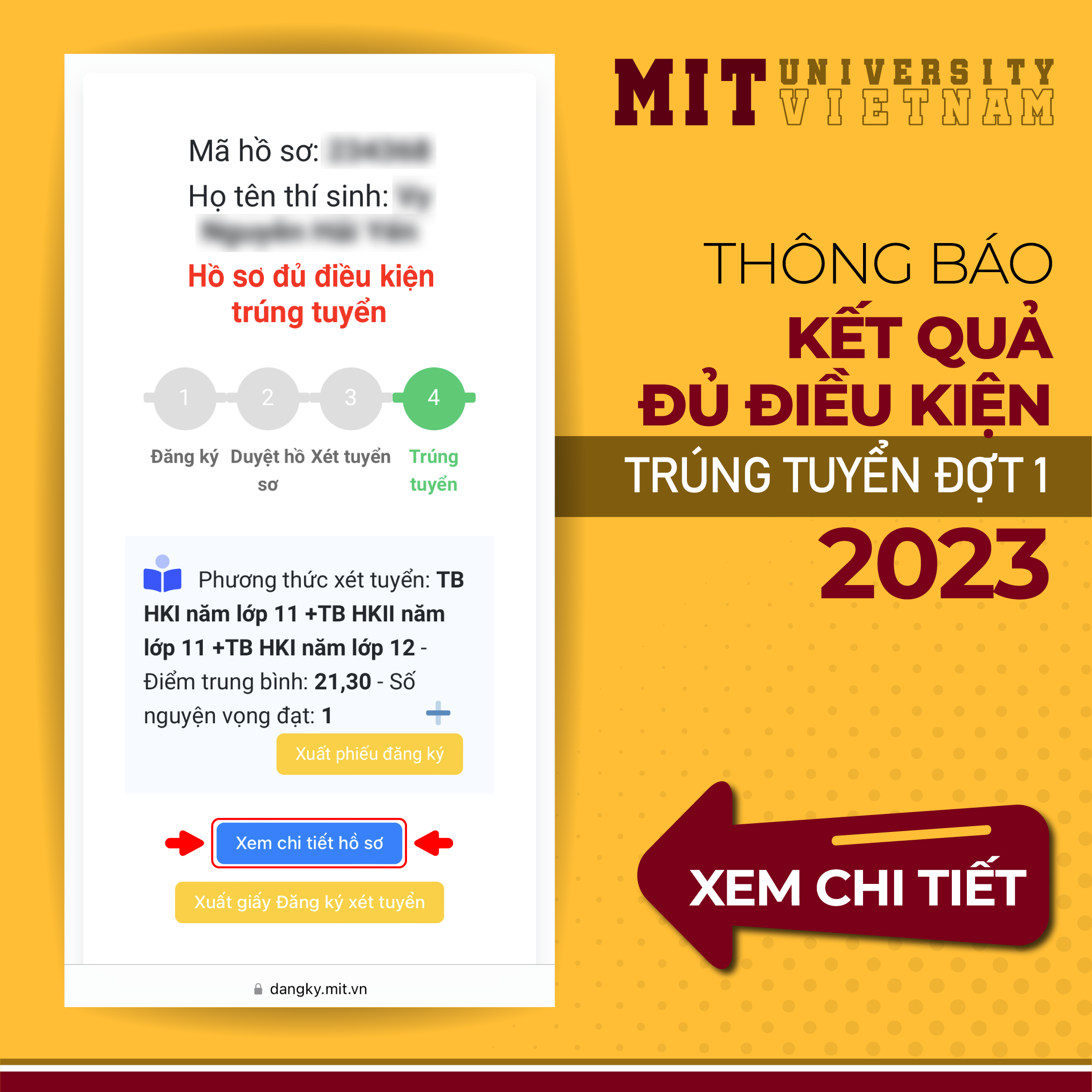 Xem chi tiết hồ sơ.