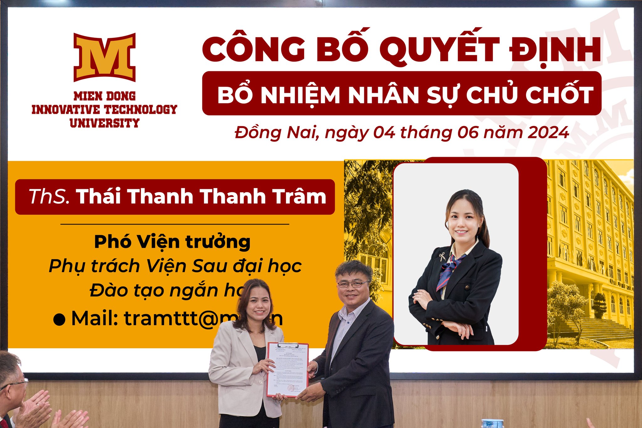 Phó Viện trưởng Phụ trách Viện Sau Đại học và Đào tạo ngắn hạn - ThS. Thái Thanh Thanh Trâm