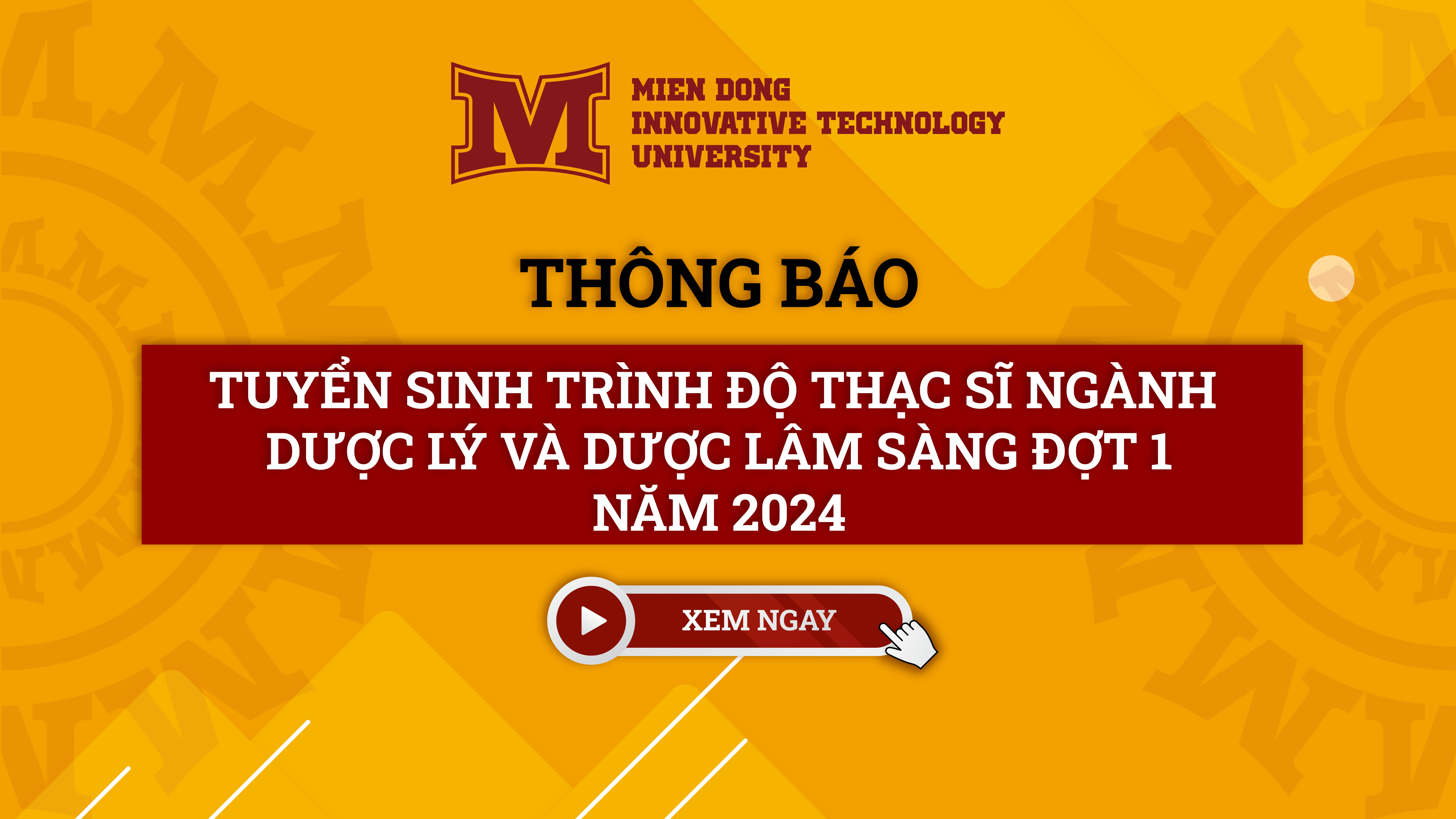 Trường ĐH Công nghệ Miền Đông thông báo tuyển sinh trình độ Thạc sĩ Dược lý và Dược lâm sàng đợt 1 năm 2024