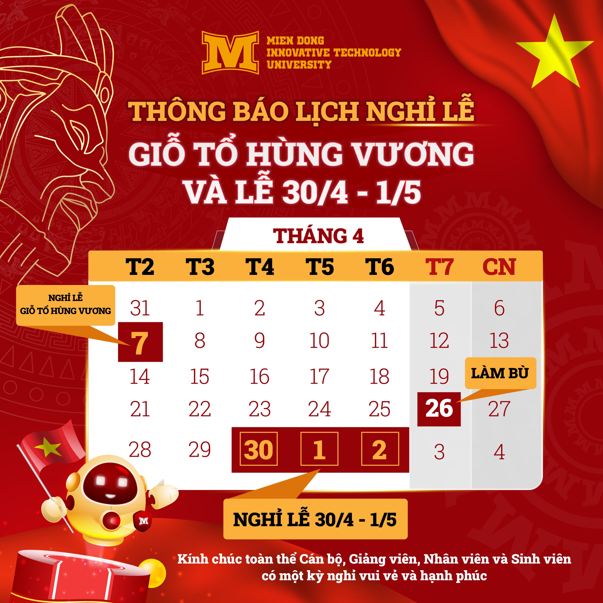 Thông báo lịch nghỉ lễ Giỗ Tổ Hùng Vương và Lễ 30/4 – 1/5 năm 2025 2 Thông báo lịch nghỉ lễ Giỗ Tổ Hùng Vương và Lễ 30/4 – 1/5 năm 2025
