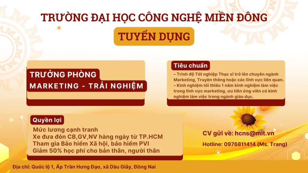 Tuyển dụng Trưởng phòng Marketing - Trải nghiệm (Đang nhận hồ sơ)