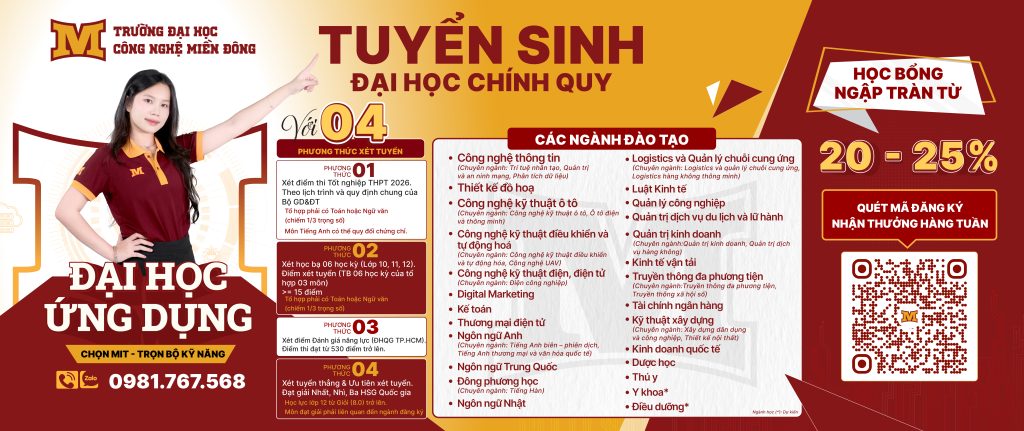 Trường Đại học Công nghệ Miền Đông công bố các phương thức xét tuyển đại học năm 2026