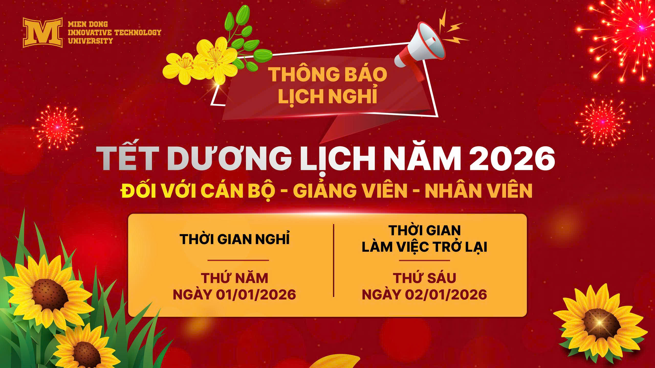 Lịch nghỉ Tết Dương lịch 2026