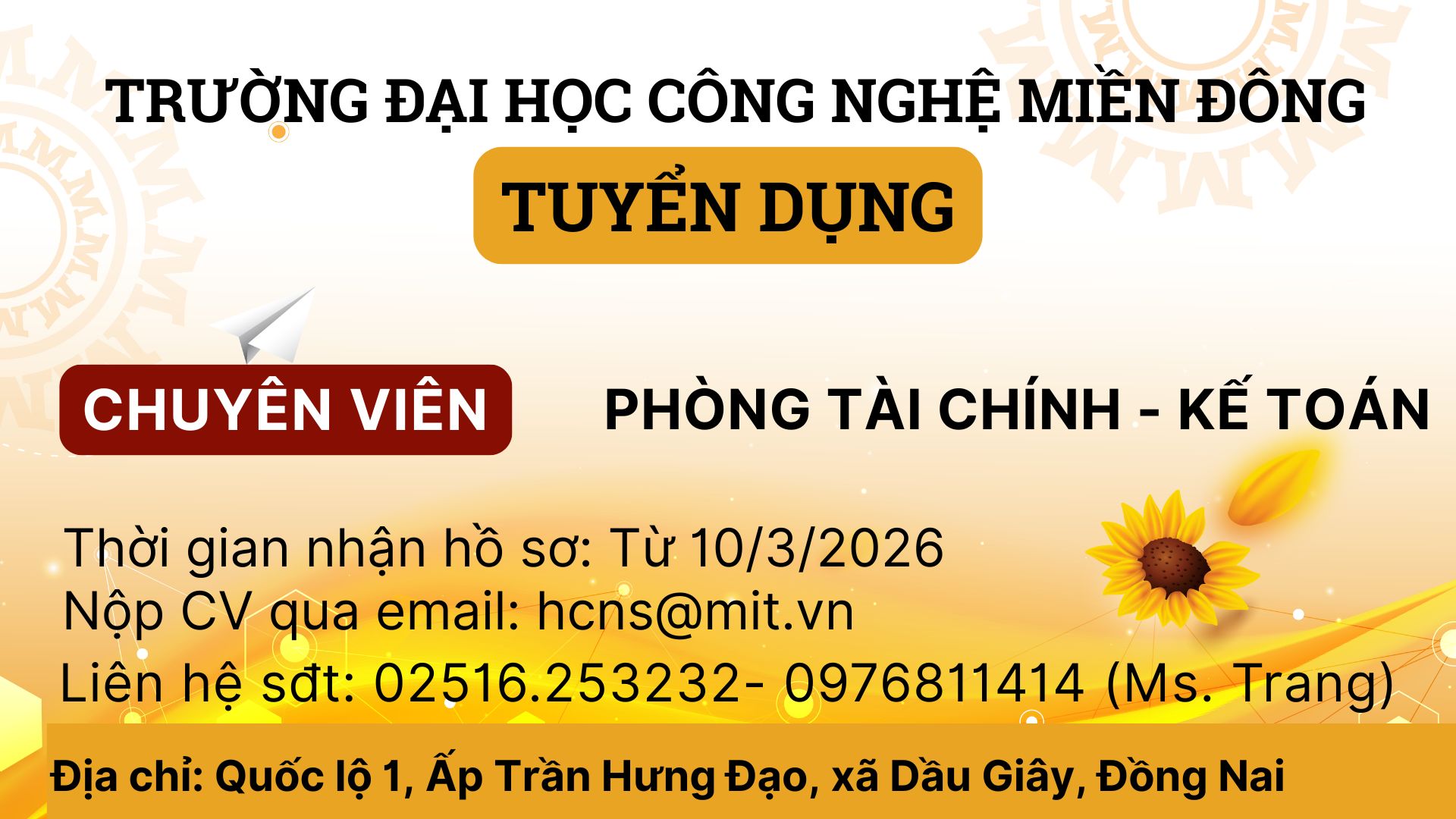 Tuyển dụng Chuyên viên Phòng Tài chính - Kế toán (Ngưng nhận hồ sơ)