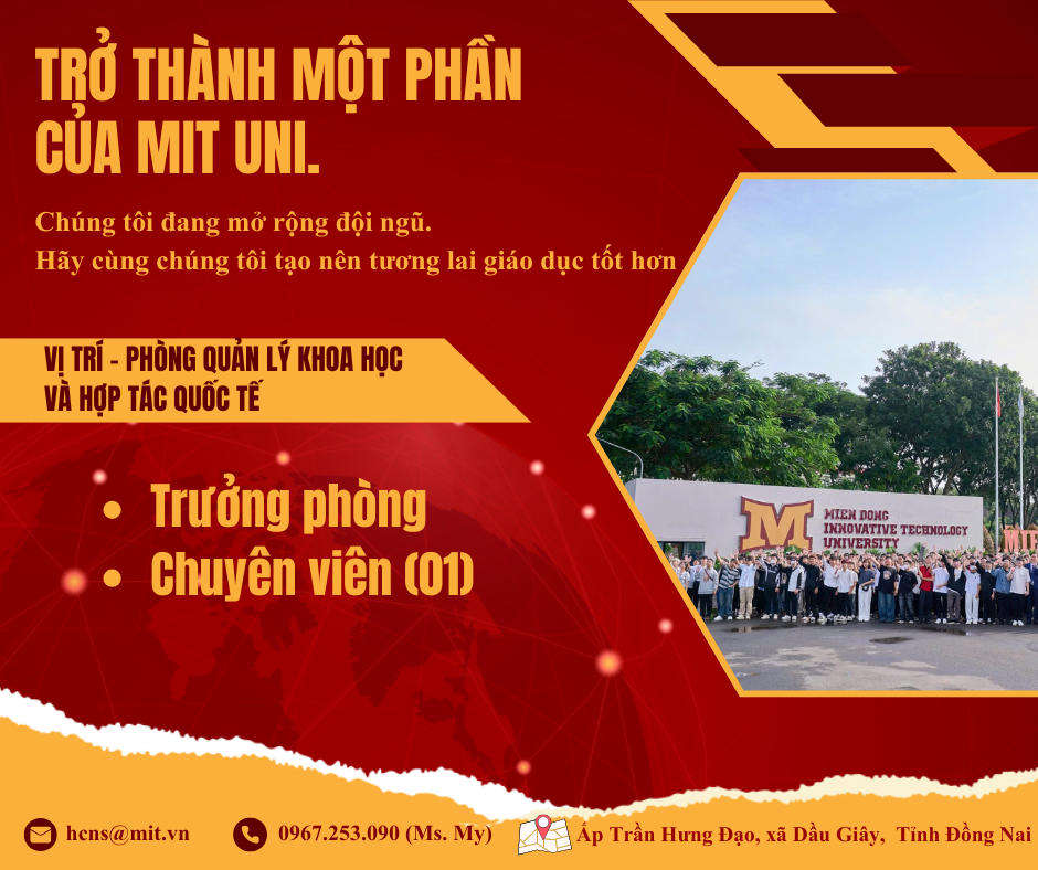 Tuyển dụng vị trí Trưởng phòng và Chuyên viên Phòng Quản lý khoa học và Hợp tác quốc tế (Đang nhận hồ sơ)