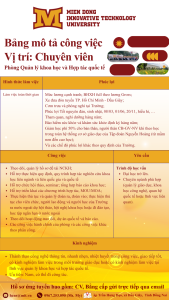 Tuyển dụng vị trí Trưởng phòng và Chuyên viên Phòng Quản lý khoa học và Hợp tác quốc tế (Đang nhận hồ sơ)